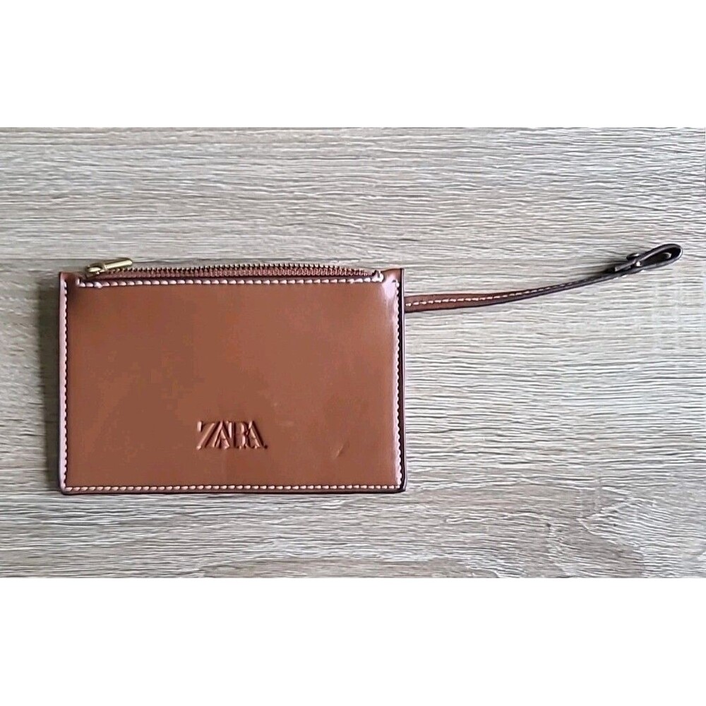 Zara card holder wallet Brown Faux Leather W Clasp Attach To Purse